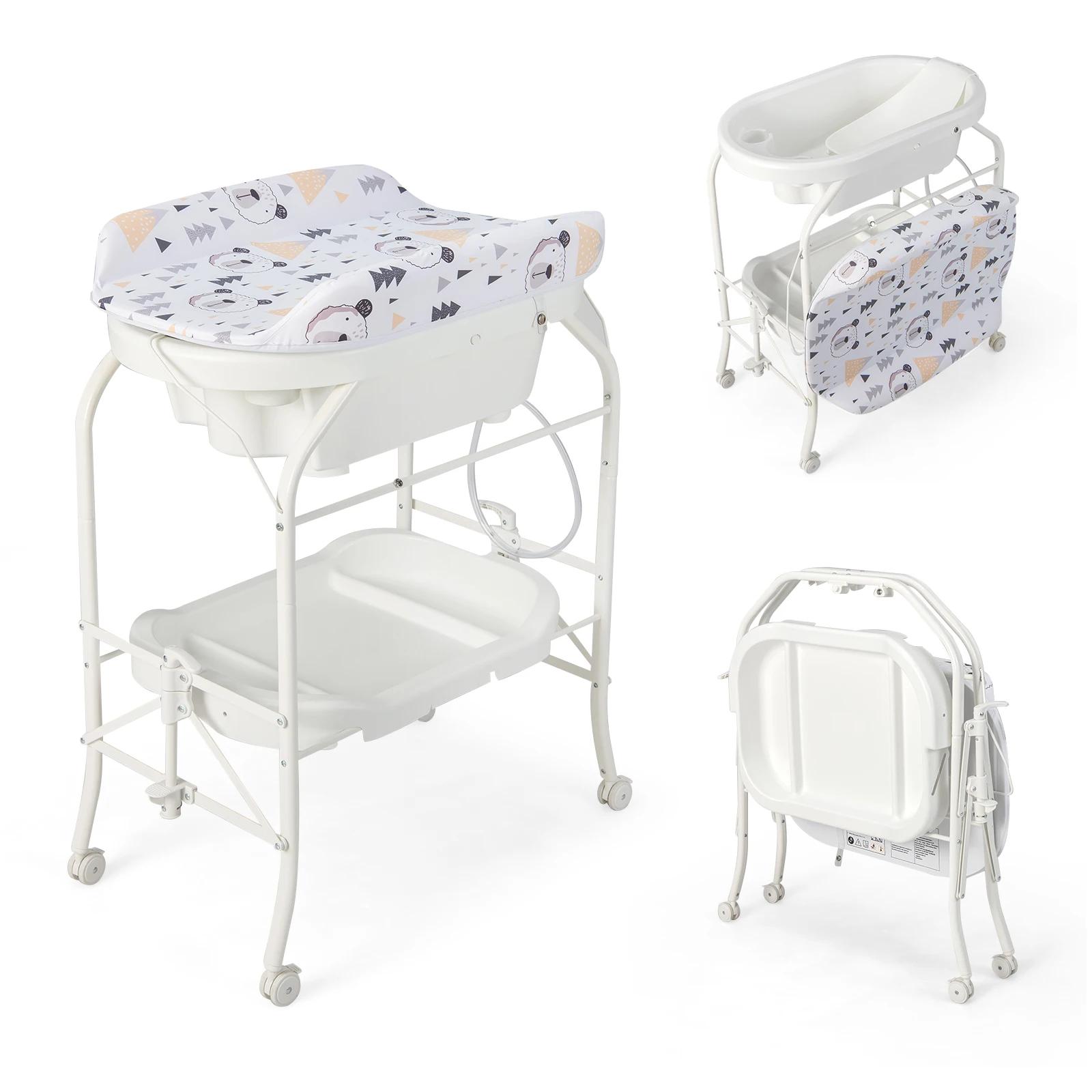 Table à langer pliante 4 en 1 avec baignoire, table à langer portable avec matelas à langer, station