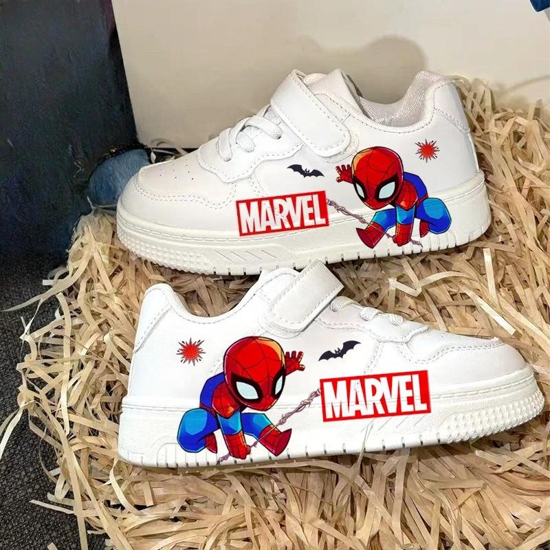 Baskets blanches à enfiler Marvel Spider-Man, chaussures décontractées à semelle souple et fermeture