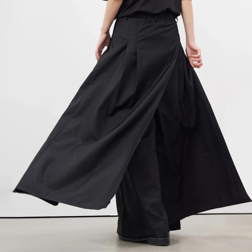 Jupe-pantalon pour hommes, Style gothique foncé japonais, culotte Double couche, personnalité de la 