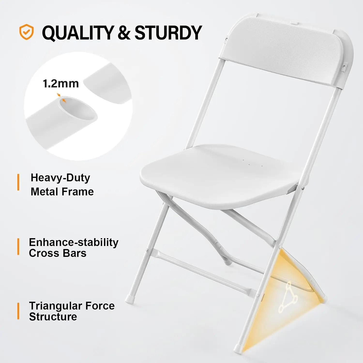 Lot 4 chaises pliantes plastique blanc empilables - Sièges intérieur extérieur cadre acier capacité 350 lb
