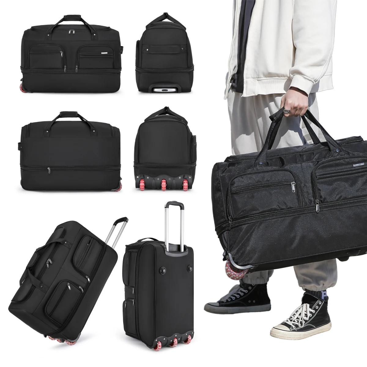 Sac vérifié de la compagnie aérienne Sac de bagage mobile pliable à l'étranger avec chariot Bagage d