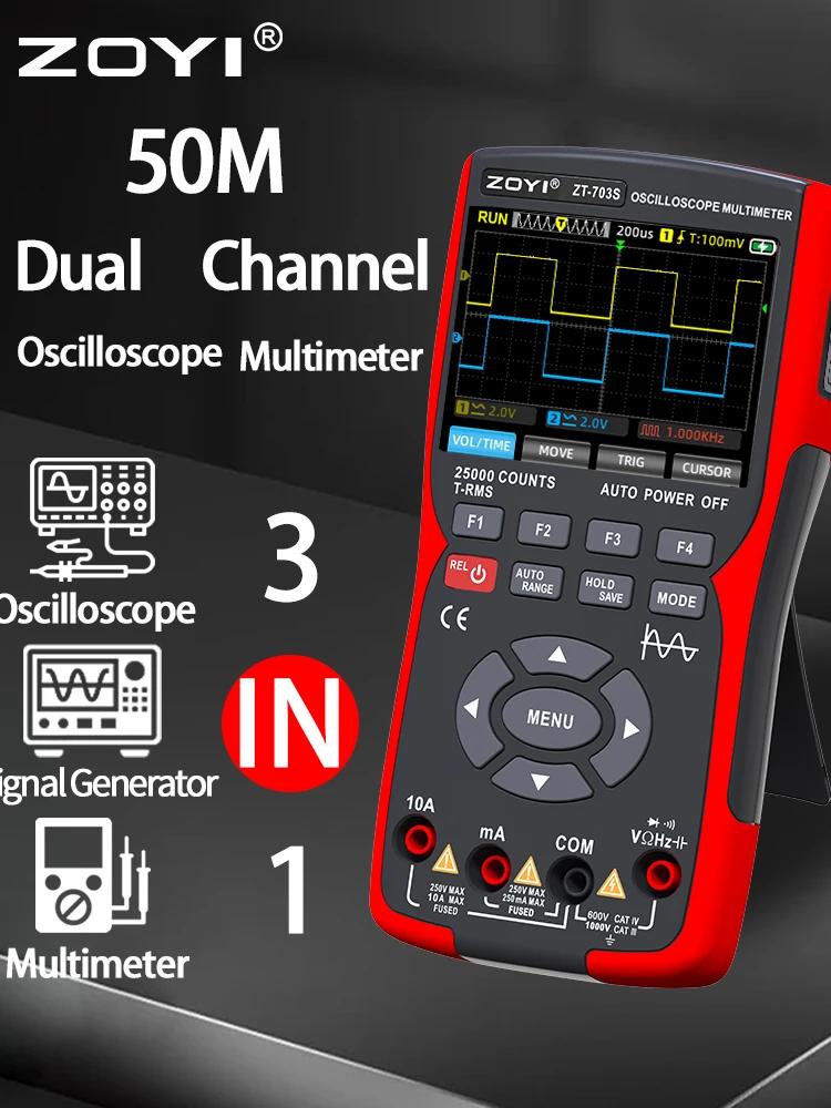 ZOYI ZT-703S multimètre oscilloscope 3 en 1 avec écran IPS de 3,5 pouces, 25000 points, bande passan