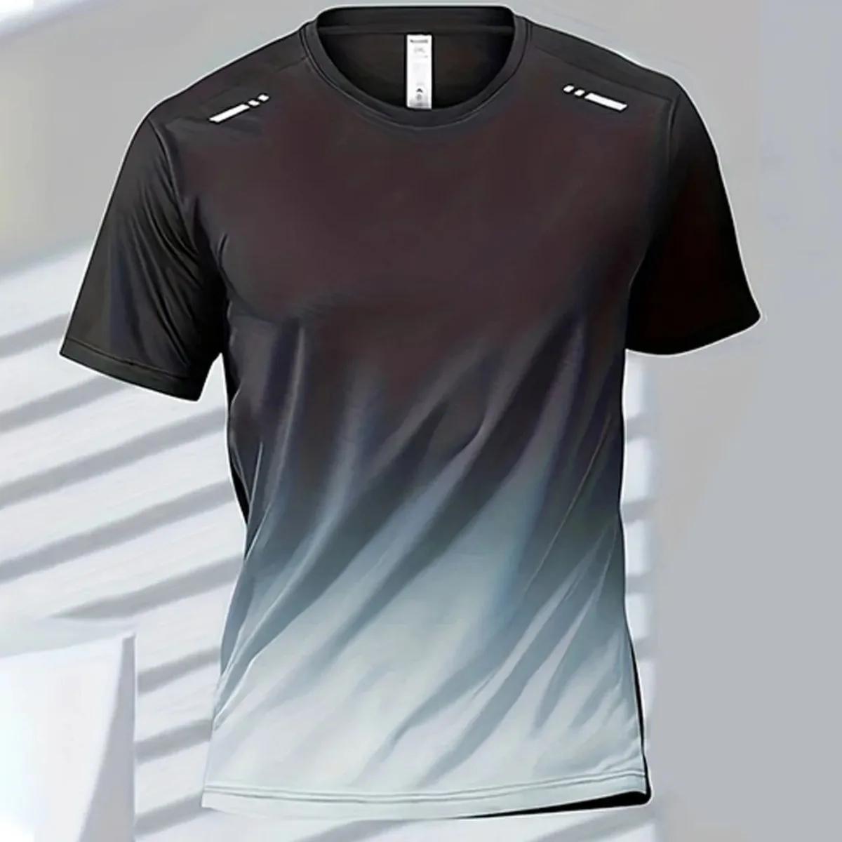 T-shirt col rond pour hommes, confortable et respirant, imprimé dégradé, haut d'extérieur décontract
