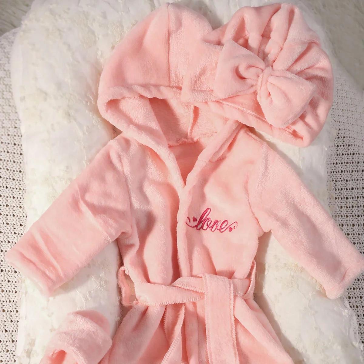 Peignoir photo nouveau-né Ylsteed avec turban et pantoufles - Robe pyjama brodée pour séance photo bébé fille