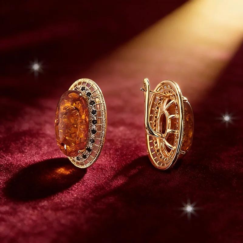 Kinel – bague ovale en ambre pour femmes, boucles d'oreilles, collier, mode 585 couleur or Rose, acc