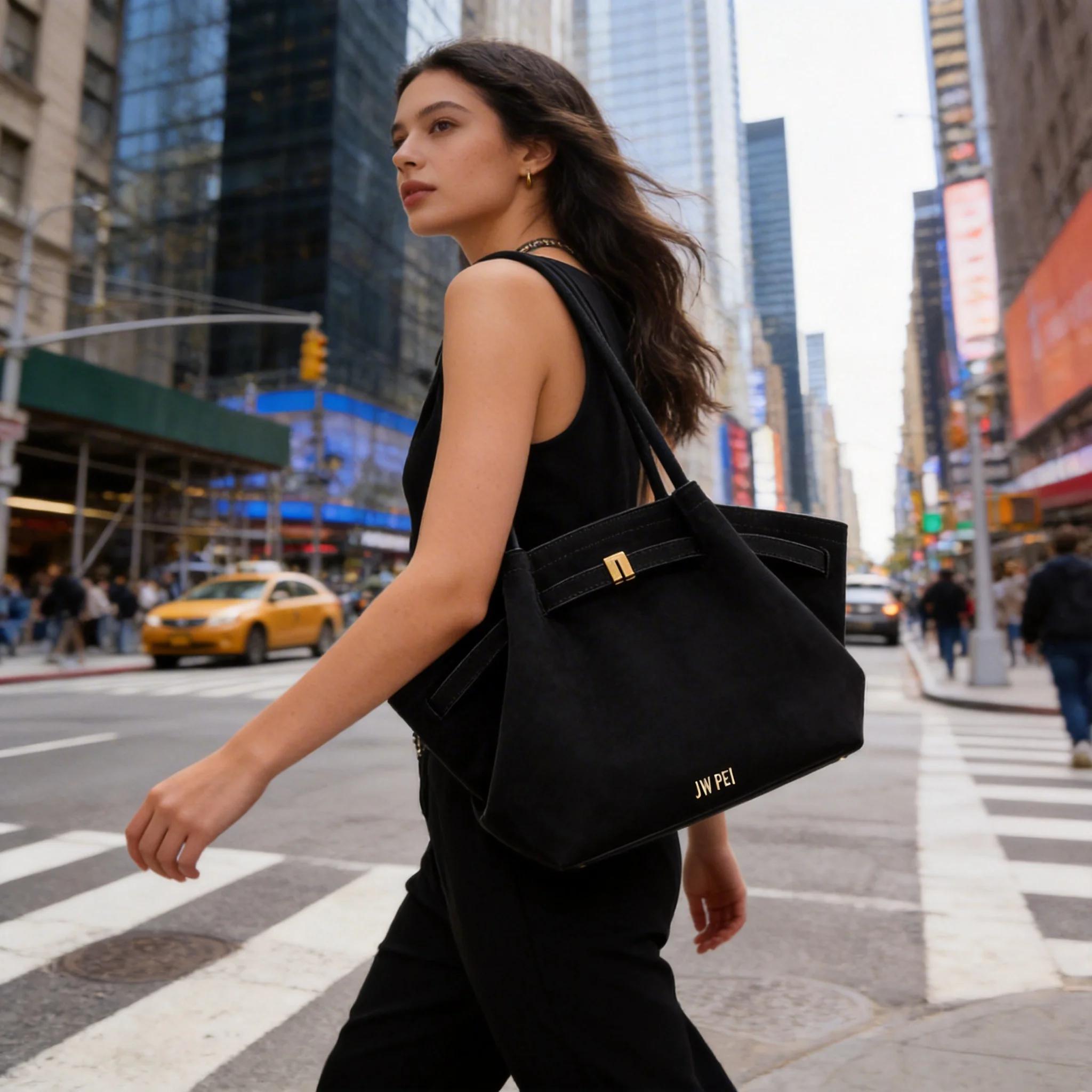 Sac à main vintage de haute qualité pour femme JW PEI, en similicuir noir, en cuir vegan, sac bandou