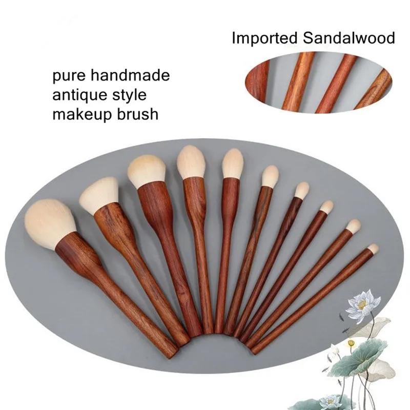 Ensemble de pinceaux de maquillage en bois de santal, mélangeur de fond de teint en poudre, sculptur
