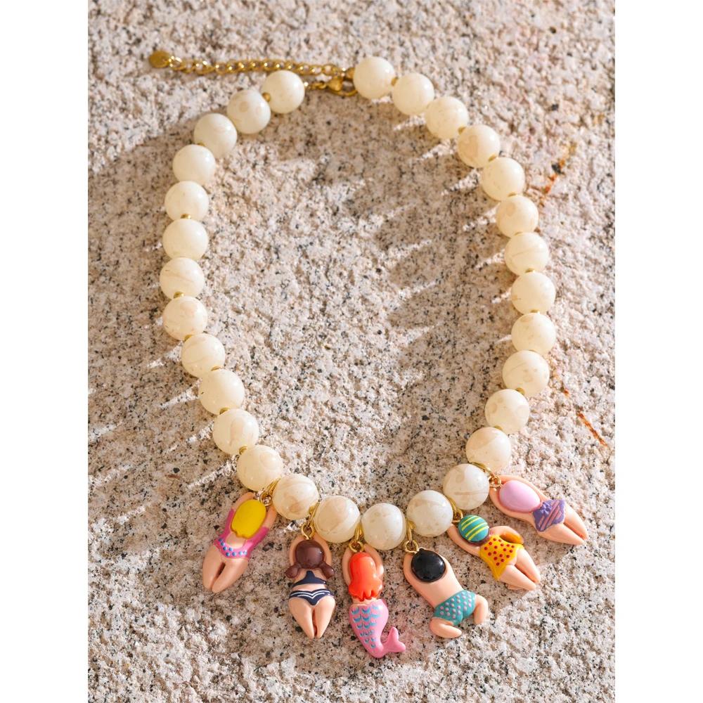 Yhpup élégant Unique bijoux faits à la main verre Imitation pierre perles chaîne résine Bikini poupé