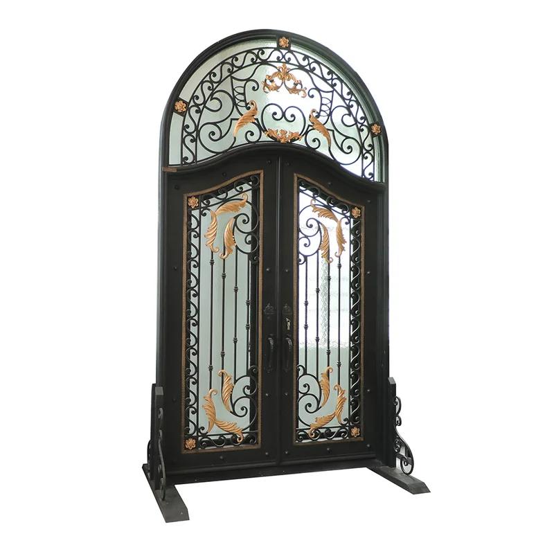 La porte d'entrée principale en fer fabriquée à la main d'élégance combine des grilles de sécurité e