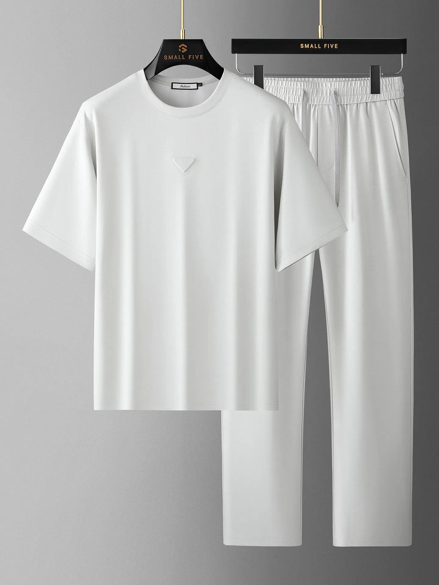 Ensemble deux pièces en coton modal doux pour homme, manches courtes, col rond, style sport décontra