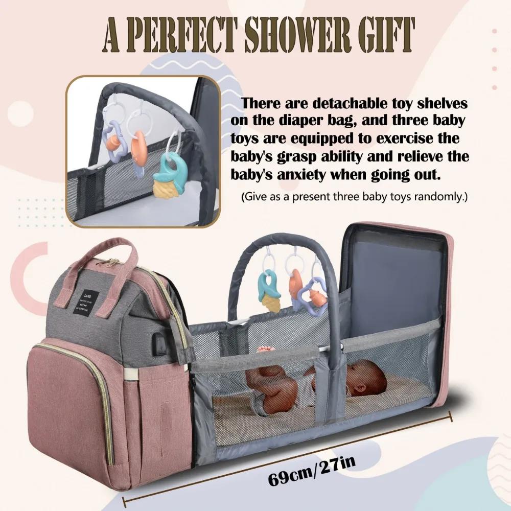 Sac à langer léger et portable avec lit pliant intégré, grande capacité, sac de voyage pour maman, s