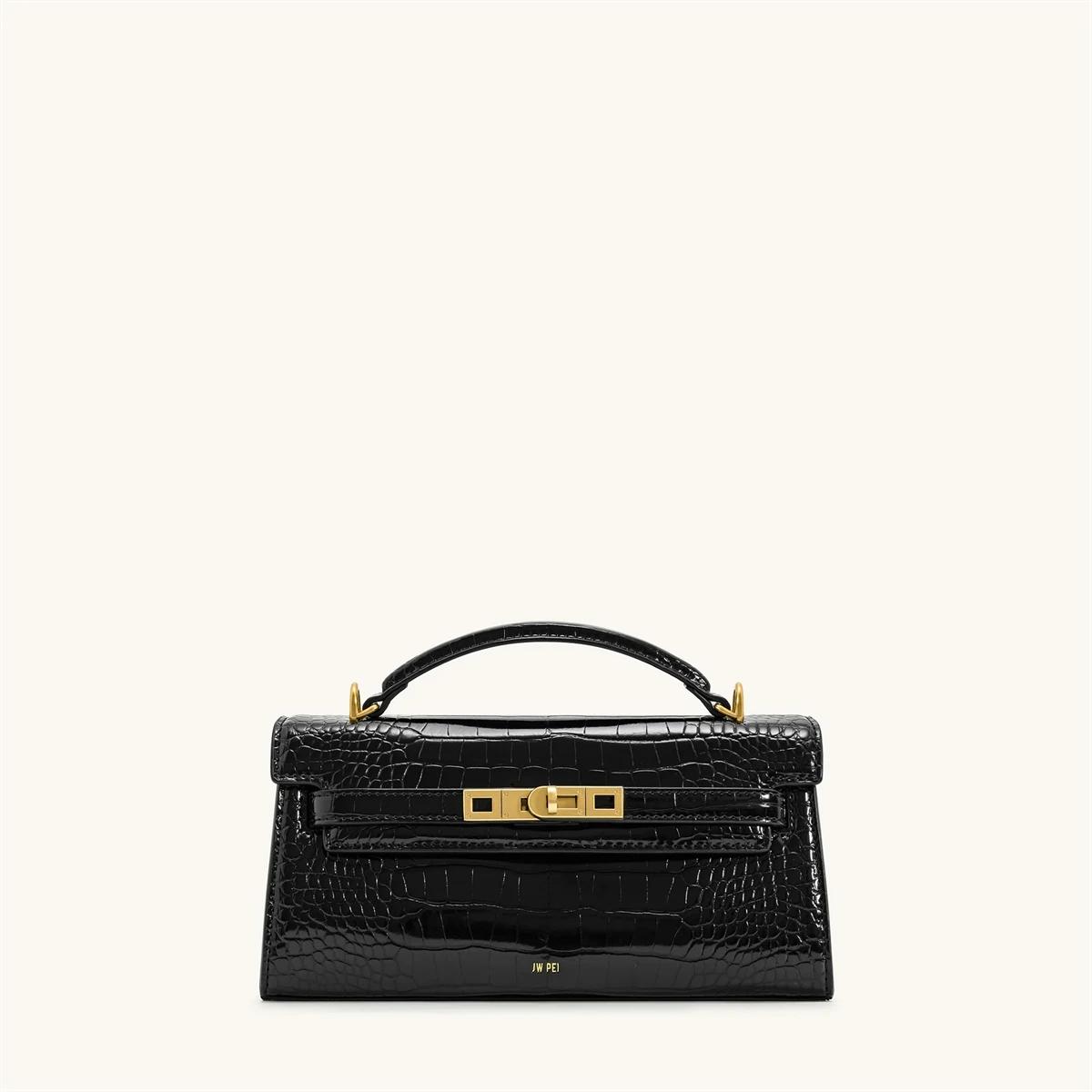 Sac à main de luxe en cuir et tissé avec boucle métallique vintage, poignée courte élégante, sac fou
