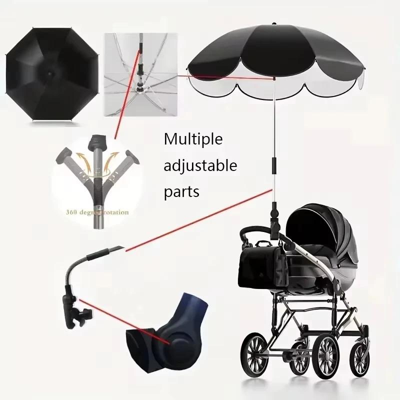 Parapluie de poussette anti-UV avec pince universelle, protection solaire et imperméable, accessoire