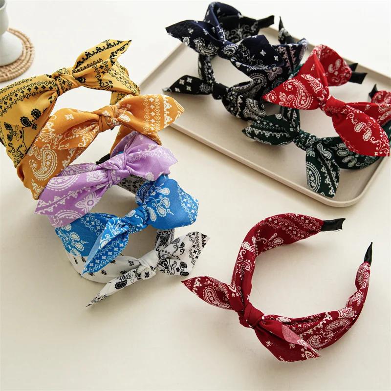 Bandeau de sauna Paisley Bandana pour femmes, nœud noué haut, bandeaux d'oreille de lapin mignons, t