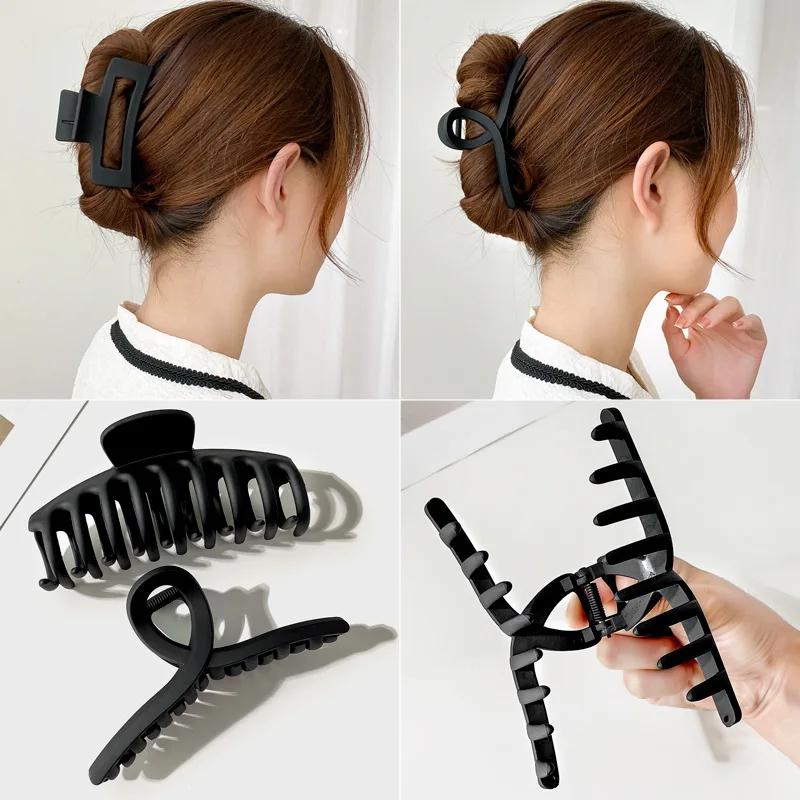 Pince à cheveux élégante noire géométrique en plastique pour femme, support de cheveux longs, pinces