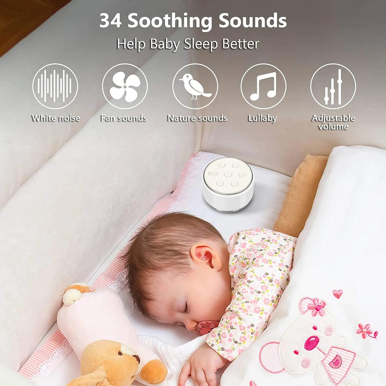 Machine à bruit blanc, Machine sonore de bureau pour bébé, sucette, veilleuses 7 couleurs, 34 sons a