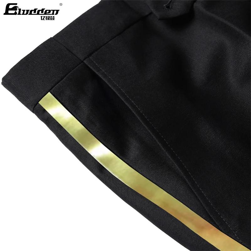 Pantalon de costume noir pour hommes, garniture en cuir doré, décontracté, formel, pour le bureau, é