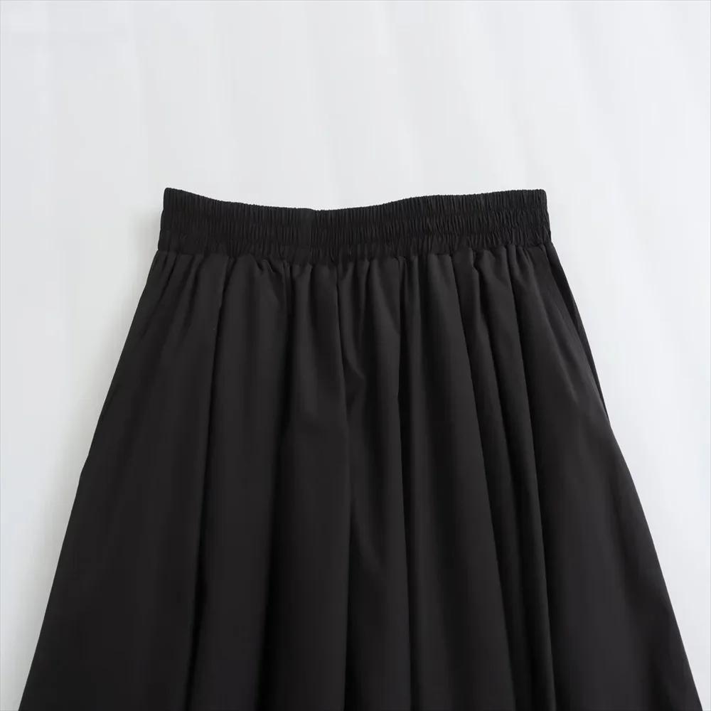 Mooyufon 2025 tempérament femme polyvalent ample et décontracté couleur unie jupe taille haute longu