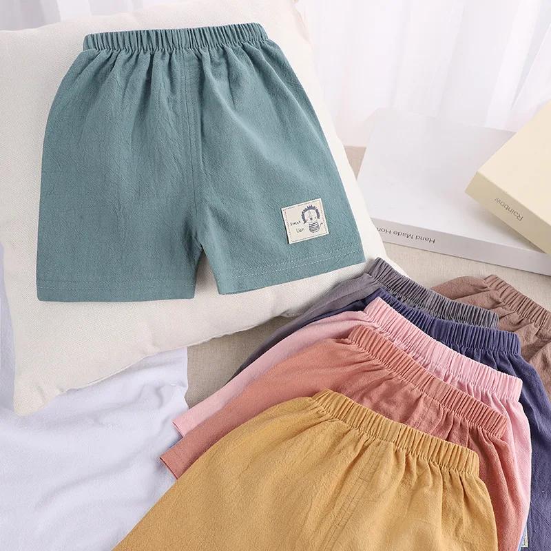 Short d'été en coton et lin de style coréen pour enfants, pantalons courts mignons pour tout-petits,