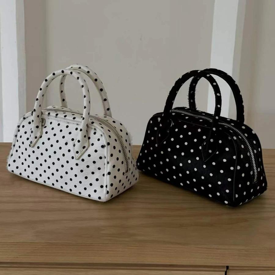 Sacs boston en cuir véritable à pois pour femmes sac à main et bourse de luxe de styliste nouveau à 