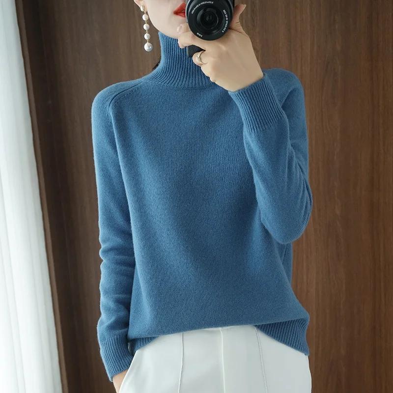 Automne hiver col montant laine mérinos pull basique décontracté pull en cachemire confort femmes ma