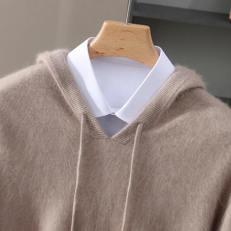 Vêtements pour hommes: pull tricoté en cachemire de vison pur 100%, pull à capuche décontracté et am