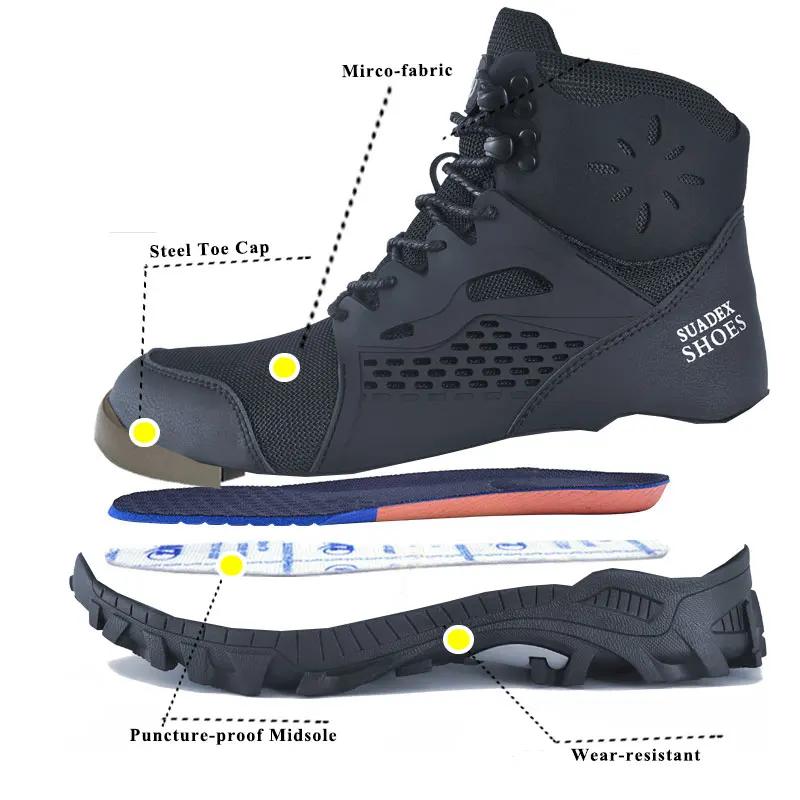 SUADEX-Bottes de sécurité l's pour hommes et femmes, chaussures de travail en acier anti-écrasement,