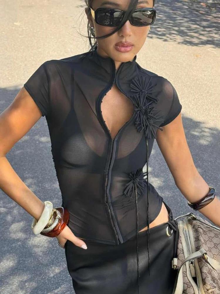 Bizarre chat gland Applique culture hauts femmes simple boutonnage demi-haut cou gland minuit Hottie