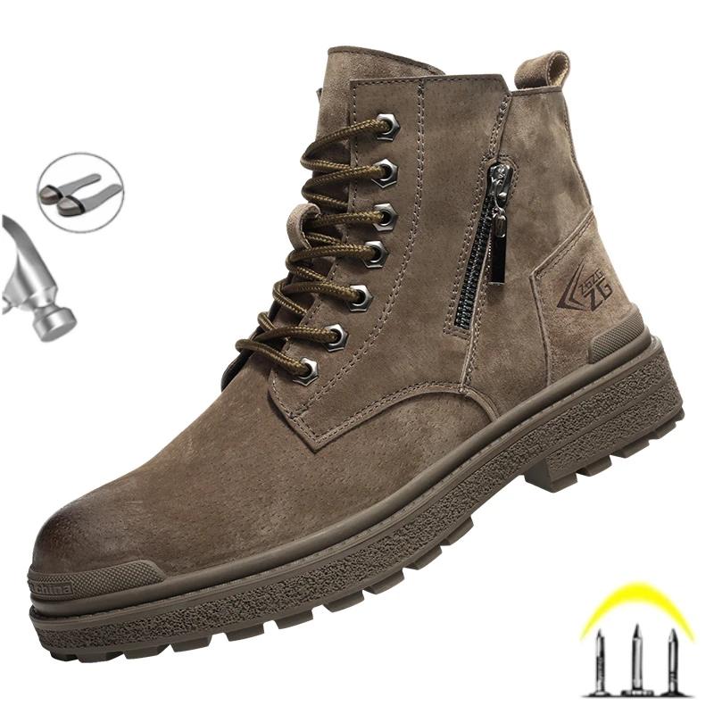 Chaussures de soudage Anti-brûlure en peau de porc pour hommes, baskets avec embout en acier indestr