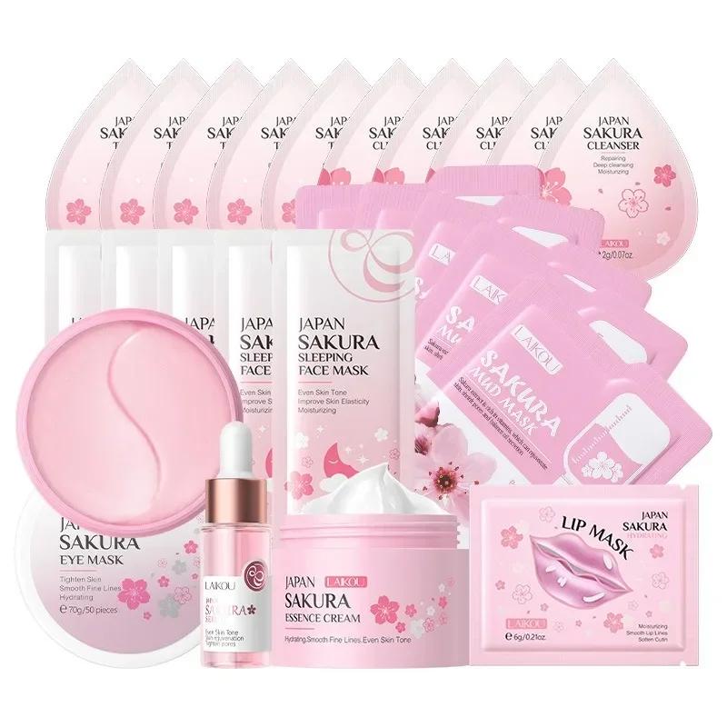 Sakura – ensemble de soins pour la peau, 24 pièces, masques pour les yeux et les lèvres, sérum Nud, 
