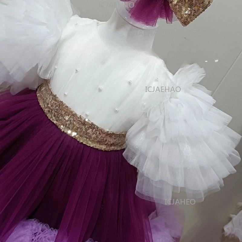 Robe tutu à manches courtes pour filles, tenue de scène pour enfants, robe de performance pour conco