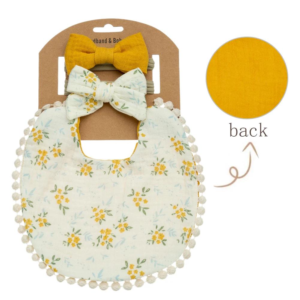 Bavoirs et bandeaux à fleurs pour bébé, 3 pièces/ensemble, bandeaux en Nylon avec nœud, serviette de