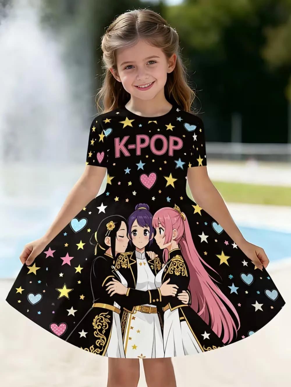Robe graphique Kpop pour filles - Vêtements Harajuku colorés et amusants pour fans de musique