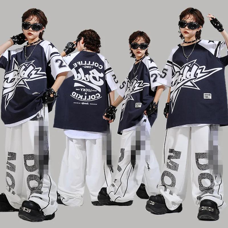 Vêtements Hip Hop pour filles, T-shirt noir, short blanc pour garçons, tenues de danse de rue, Stree