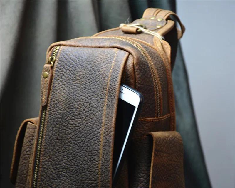 PNDME – sac de poitrine rétro en cuir véritable pour hommes, sac à bandoulière multifonctionnel en c