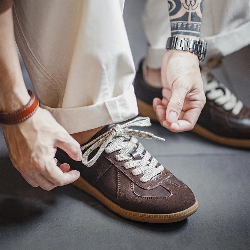 Maden – chaussures d'entraînement allemandes classiques marron épissées, baskets basses plates pour 