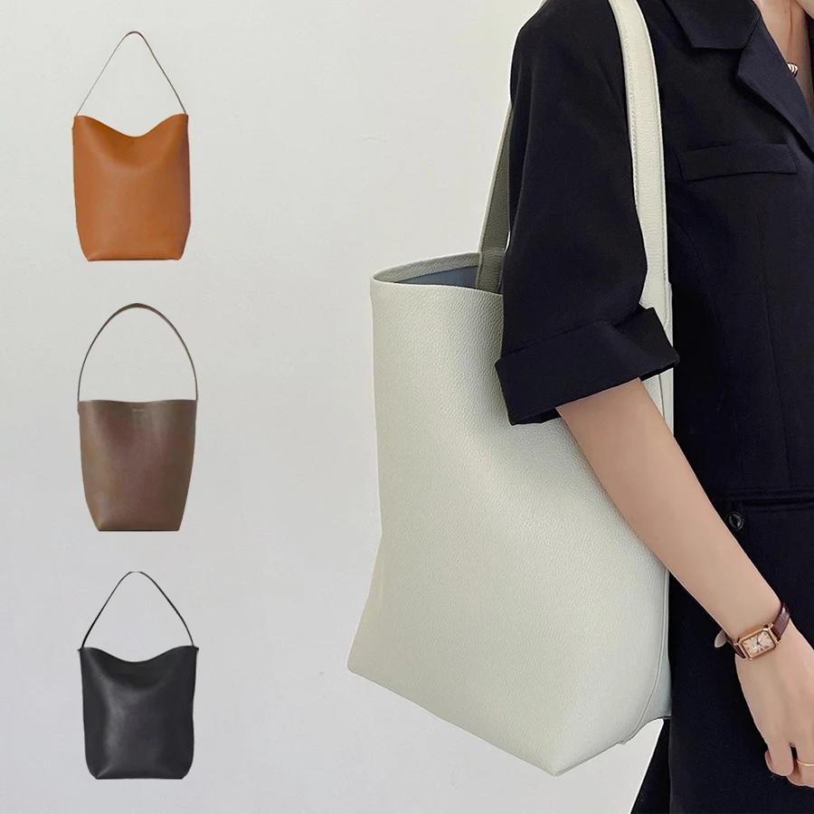 Sac à main en cuir véritable pour femme, couleur unie, minimaliste, sac à bandoulière, sac seau