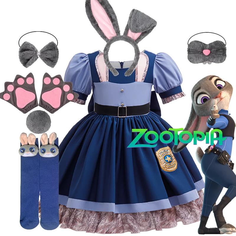 Costume de cosplay Disney Judy Hopps pour fille, robe de policière, costume de lapin Zootopia, dégui