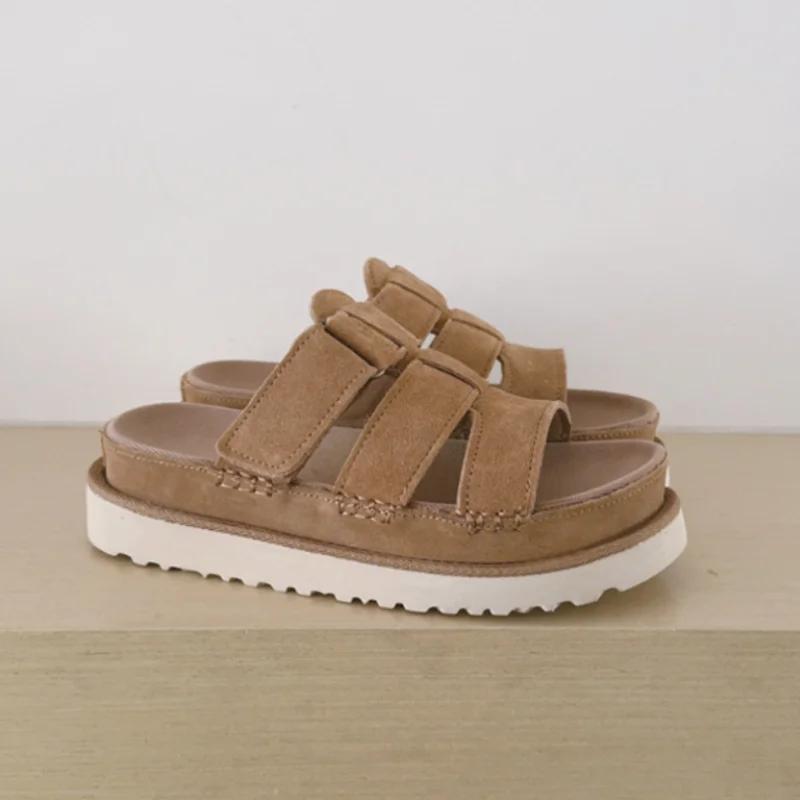 Sandales compensées décontractées en cuir de vachette givré à semelle épaisse pour femme – Idéales p
