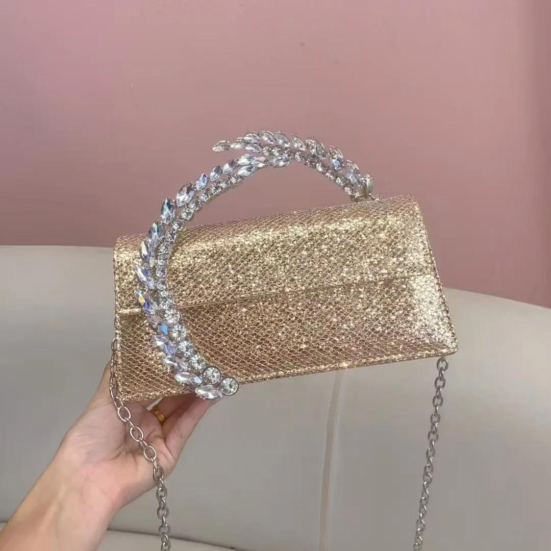 Sac à main en métal satiné pour femme, cristal brillant, biscuits diamant, sac de soirée, pochette d