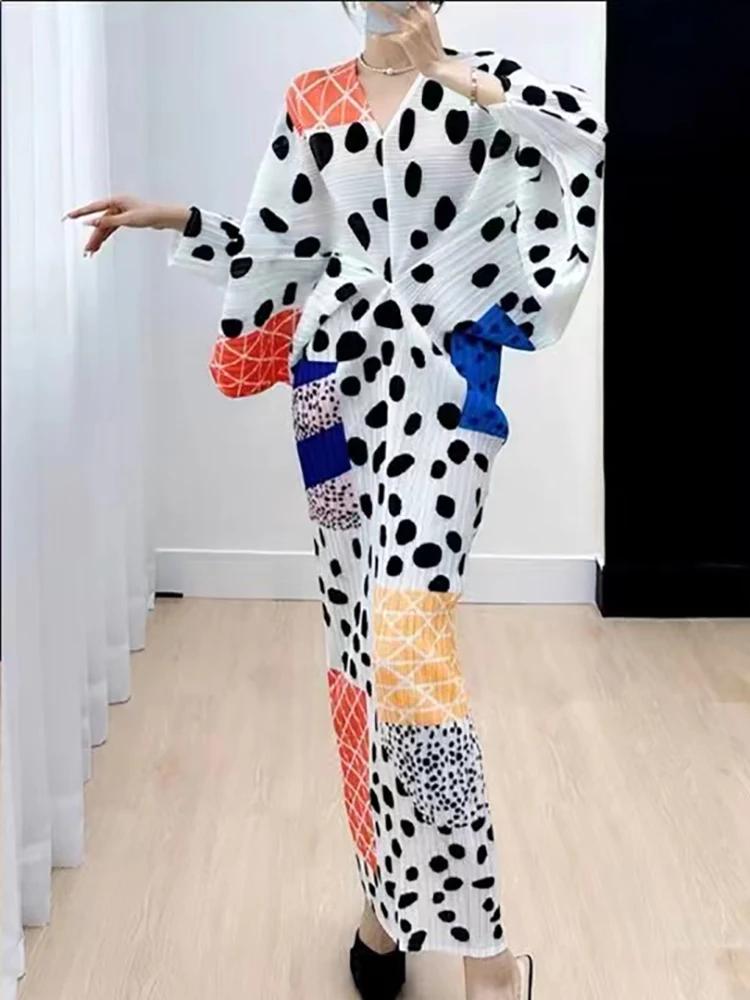 Robe plissée à manches chauve-souris à col en V pour femmes, robes mi-longues à boutonnage simple, v