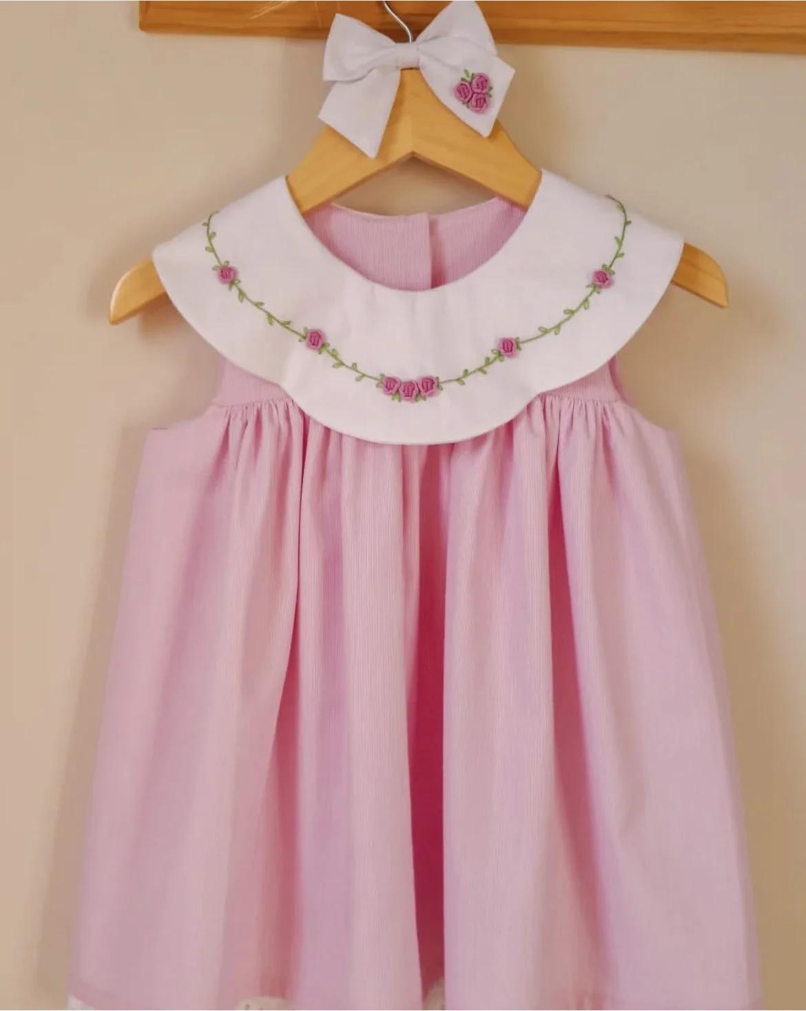 Robe d'été pour bébé fille de 0 à 12 ans, motif floral brodé à la main, rose, Vintage, princesse, po