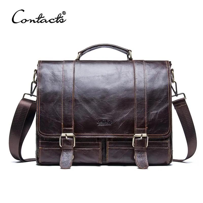 CONTACT'S-Sac à main d'affaires en cuir véritable pour hommes, étui à bombes, grand sac pour ordinat