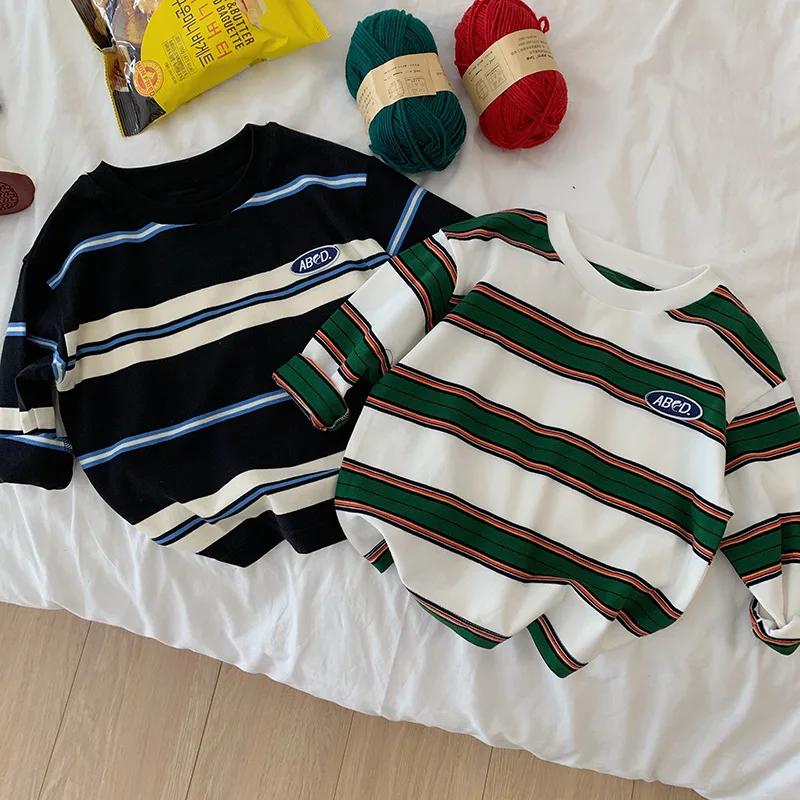 2025 automne enfants vêtements filles manches longues chemises à bascule Cool garçons rayure coton T