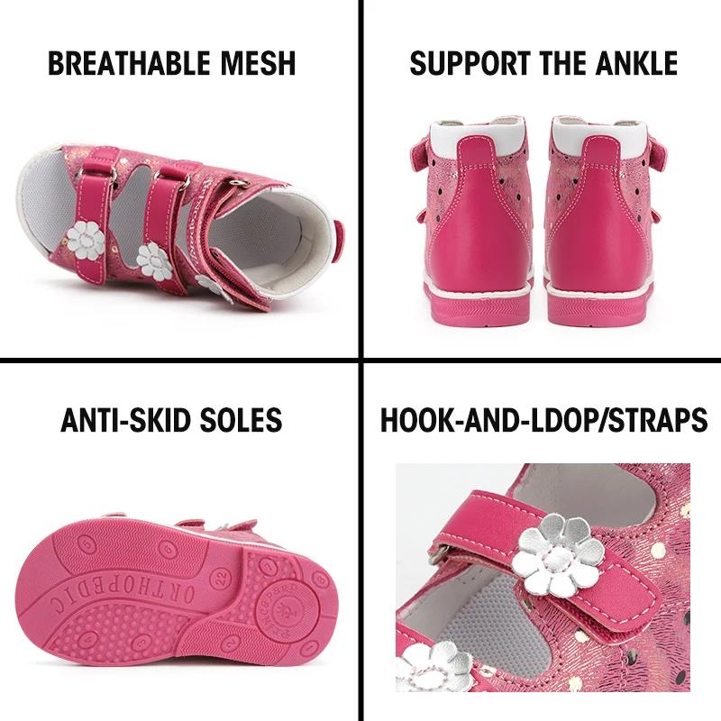 Sandales orthopédiques pour enfants boutons de fleurs pour enfants haut support de cheville correcti