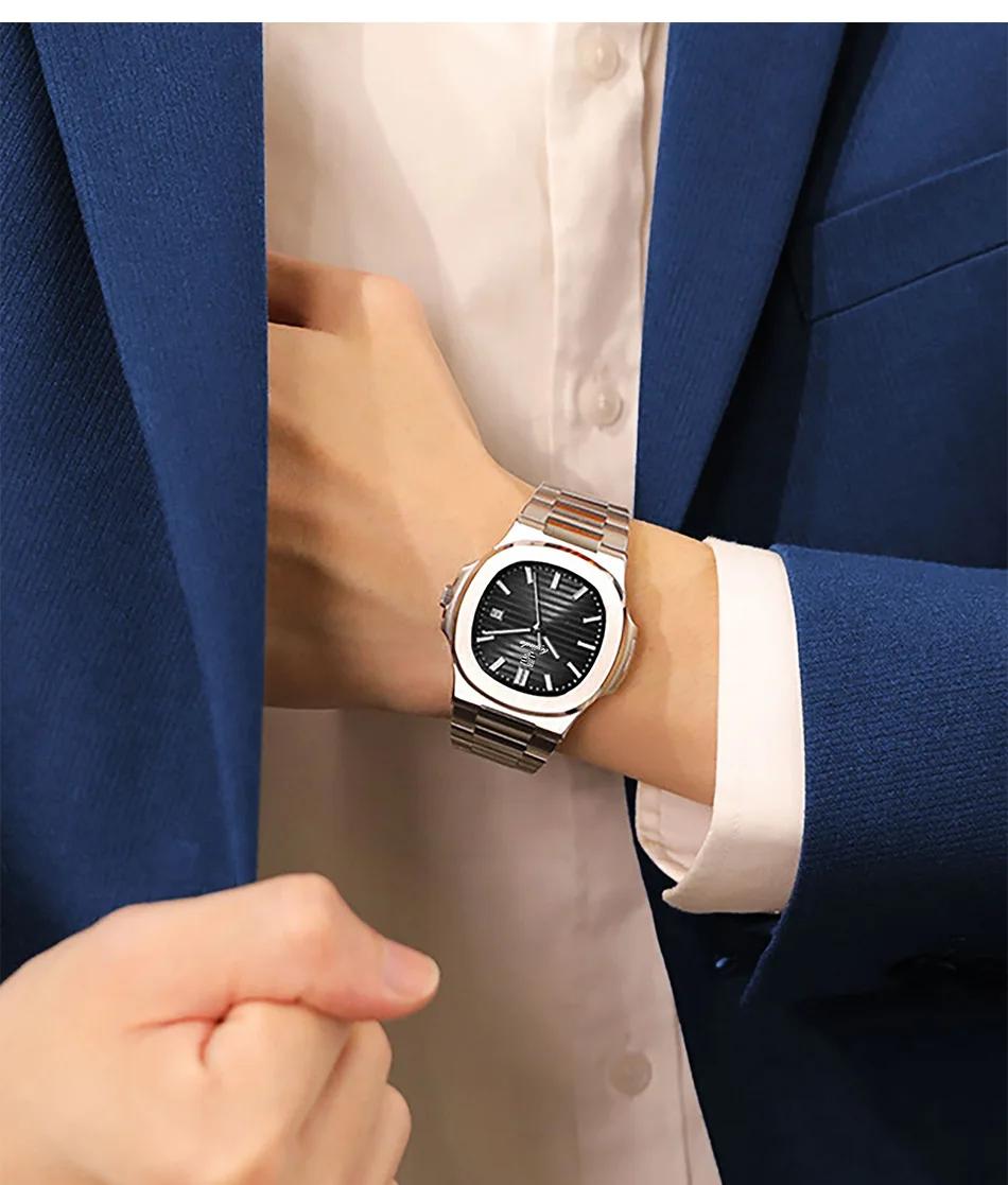 Montres à quartz carrées de luxe pour hommes, design classique à rayures, cadran avec bracelet en ac