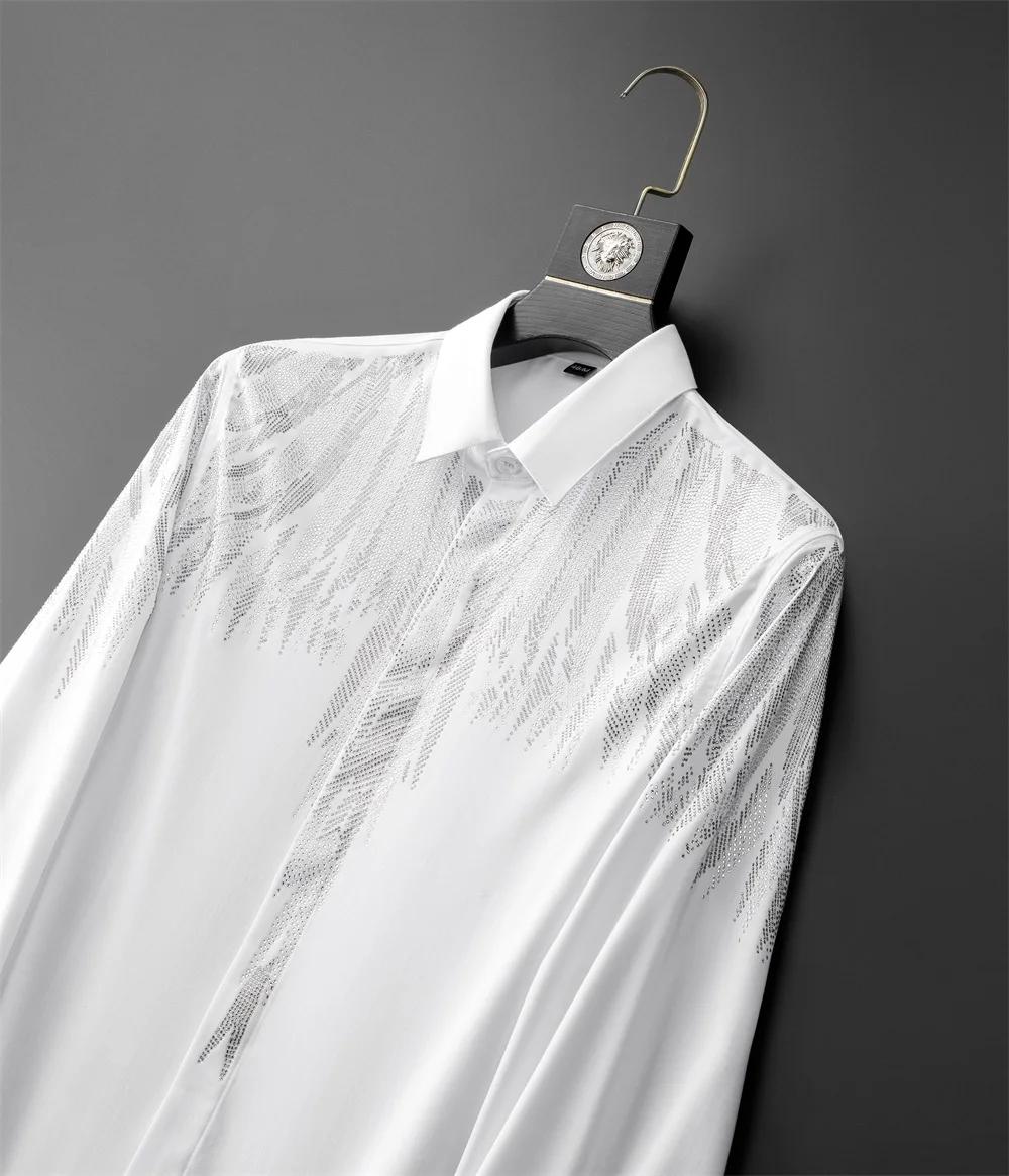 Chemise de luxe à manches longues pour hommes, avec strass, chemises décontractées, pour Banquet, fê