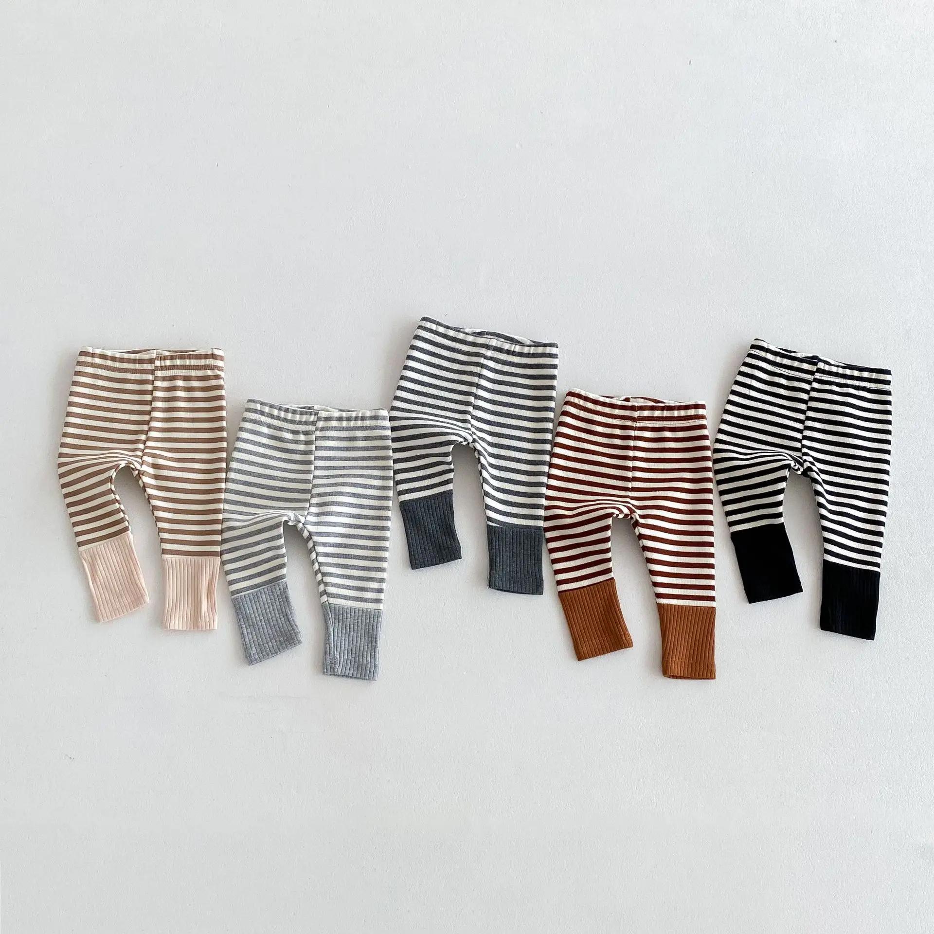Leggings couleur bonbon pour nouveau-né garçon et fille, pantalon rayé épissure, vêtements à la mode