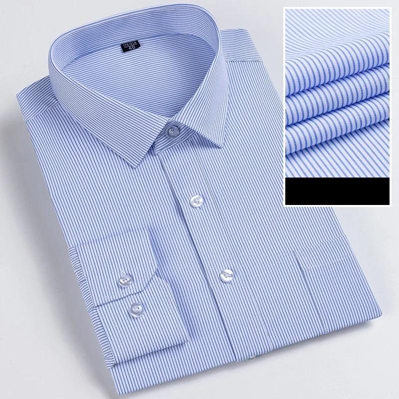 Chemise Formelle Homme Manches Longues Couleur Unie Rayée Mode Business Poche Blanche Chemise Social