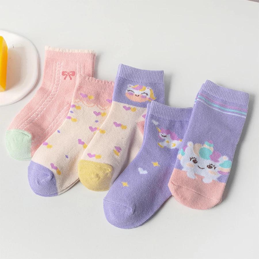 5 paires de chaussettes pour enfants avec motifs de licorne mignons de dessin animé pour filles et b